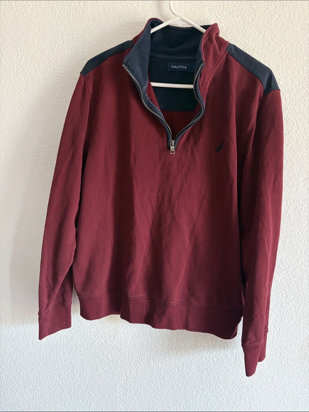 Nautica Men’s Maroon Quarter-Zip Sweater with Navy Accents